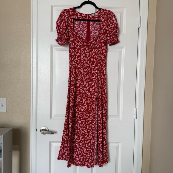 Reformation Lacey Red Midi Floral Dress Size 6 - Picture 4 of 16